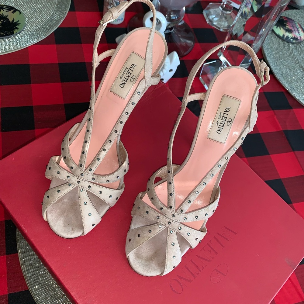 Auth* Valentino Garavani Embellished Suede Sandals